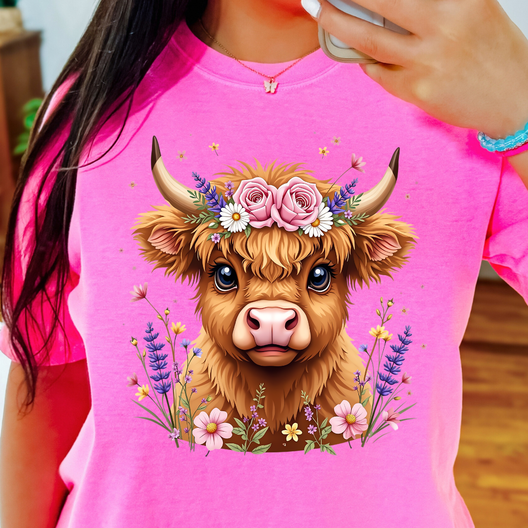 Cow Floral - Full Color DTF T-Shirt Transfer - 381