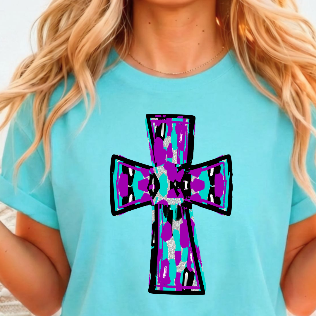 Cross (Purple and Teal) - Full Color DTF T-Shirt Transfer - 410