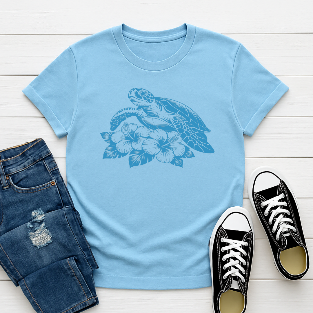 Blue Sea Turtle - Single Color Screen Print - Adult Size