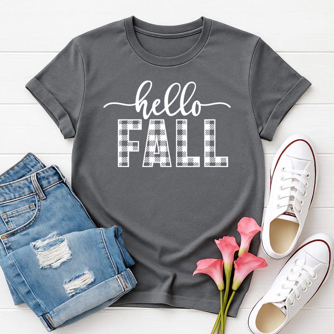 Hello Fall -  Single Color Screen Print - Adult Size