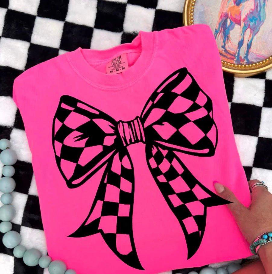Checkered Bow -  Single Color Screen Print - B16