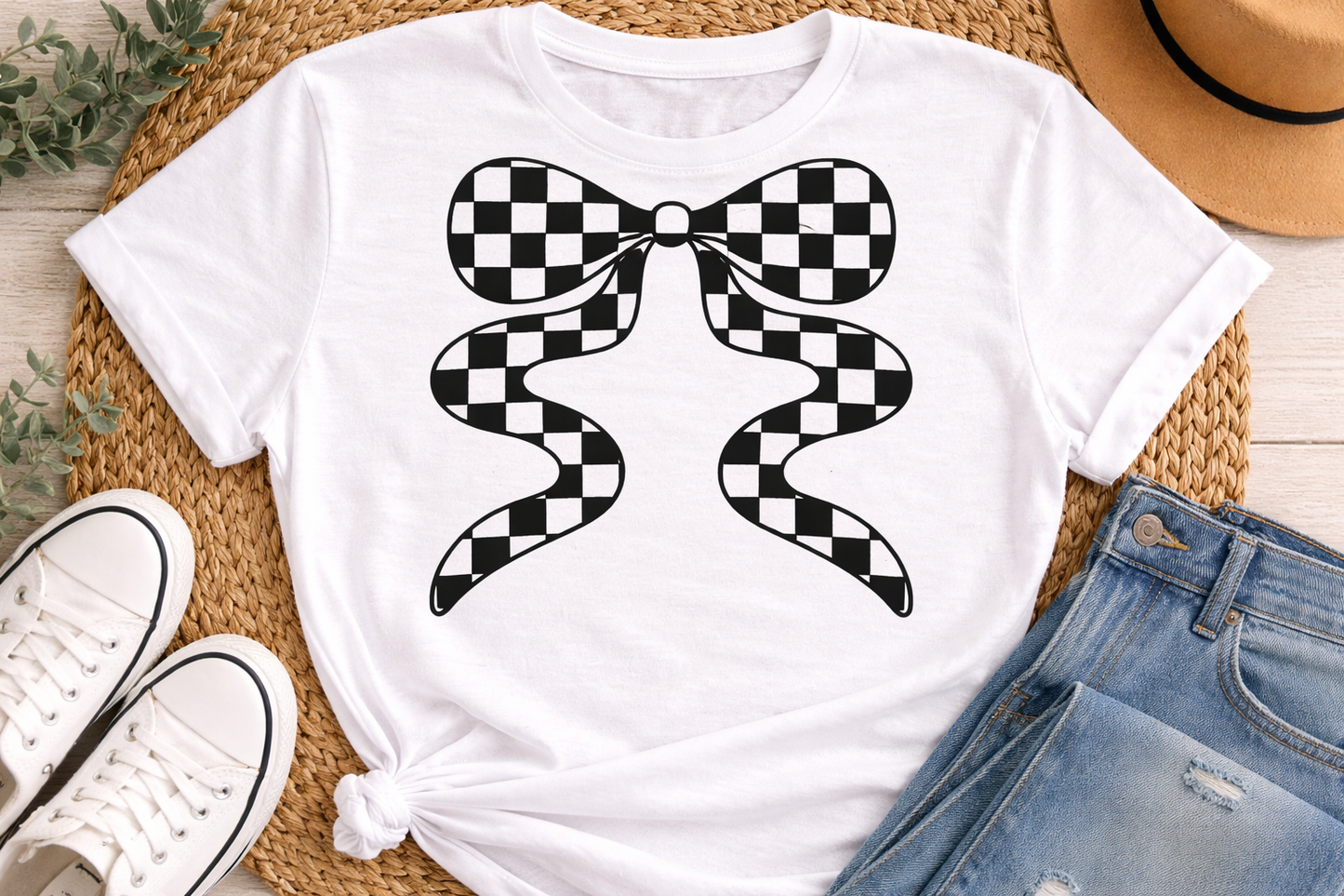 Checkered Bow -  Single Color Screen Print - K19