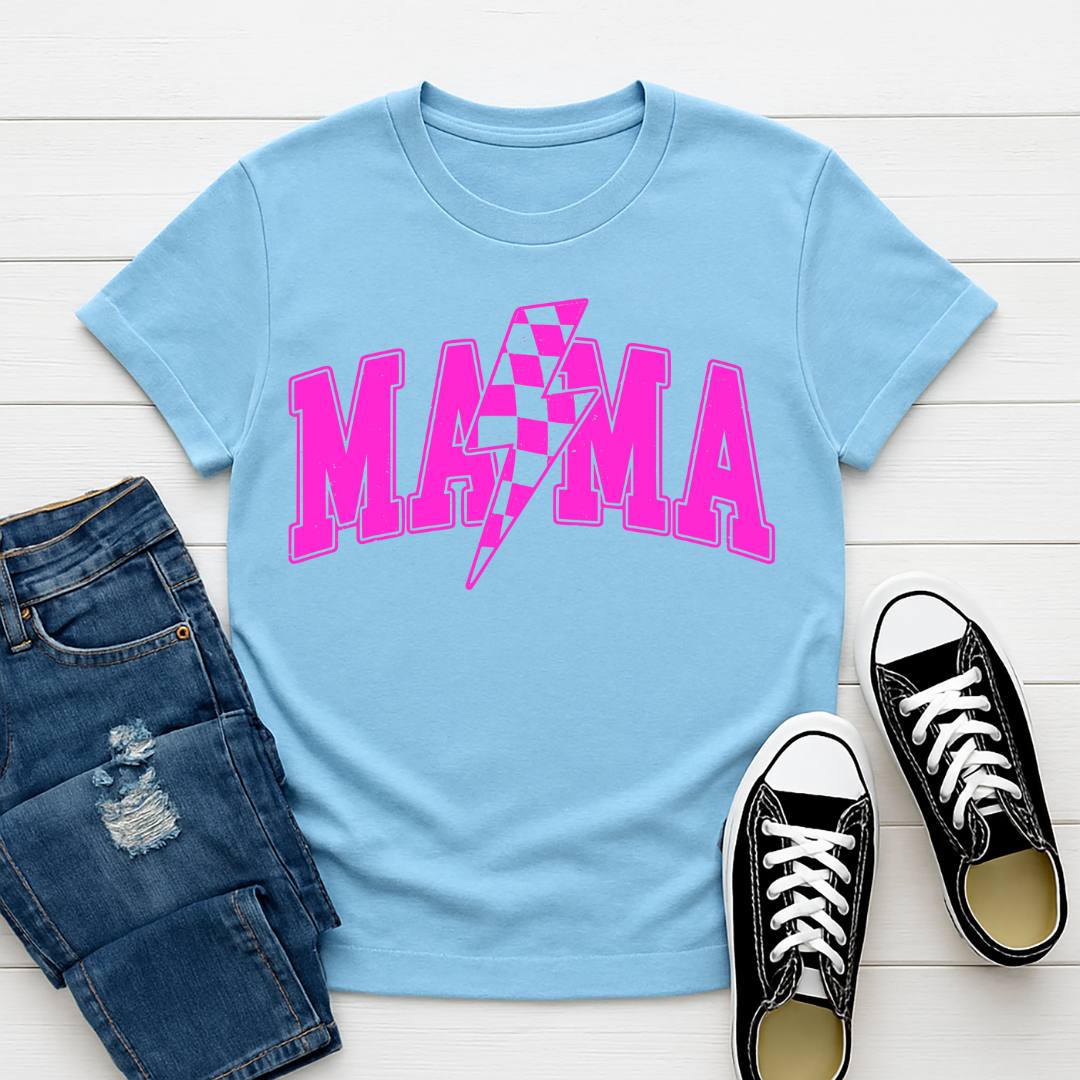 Mama Lightening Bolt PINK -  Single Color Screen Print - Adult Size
