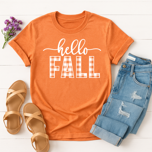 Hello Fall -  Single Color Screen Print - Adult Size