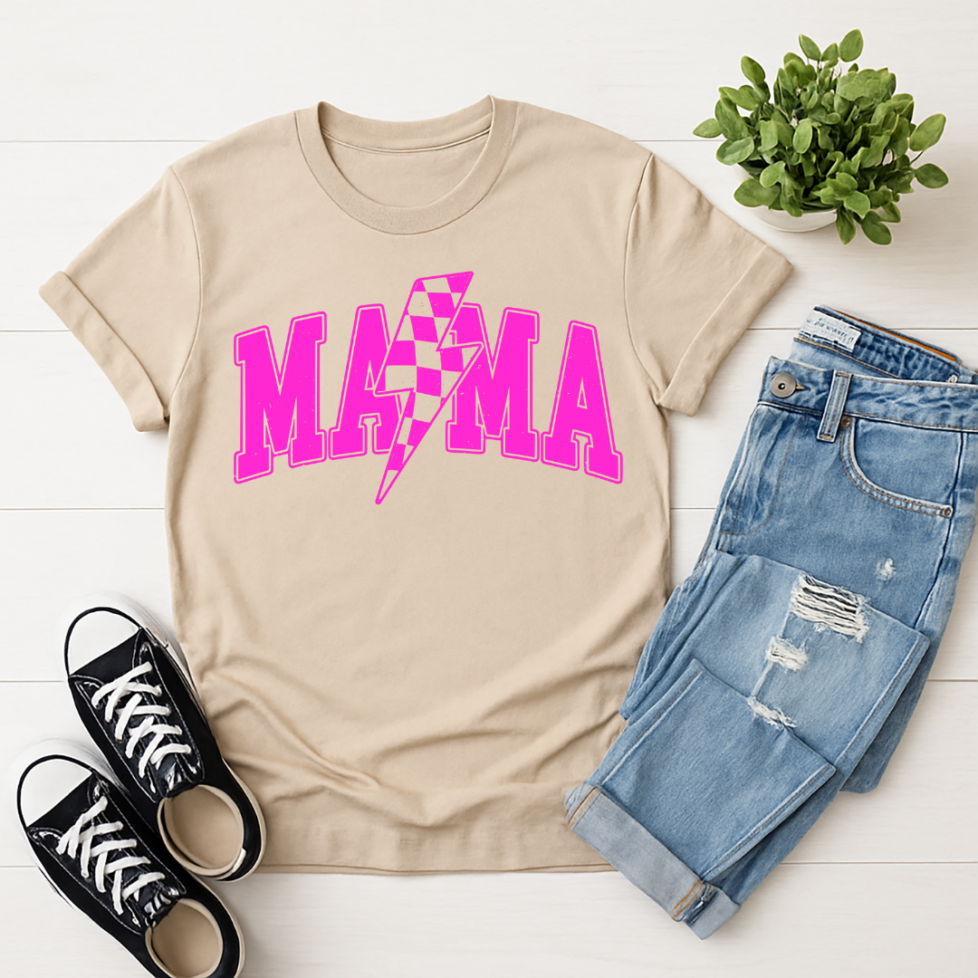 Mama Lightening Bolt PINK -  Single Color Screen Print - Adult Size