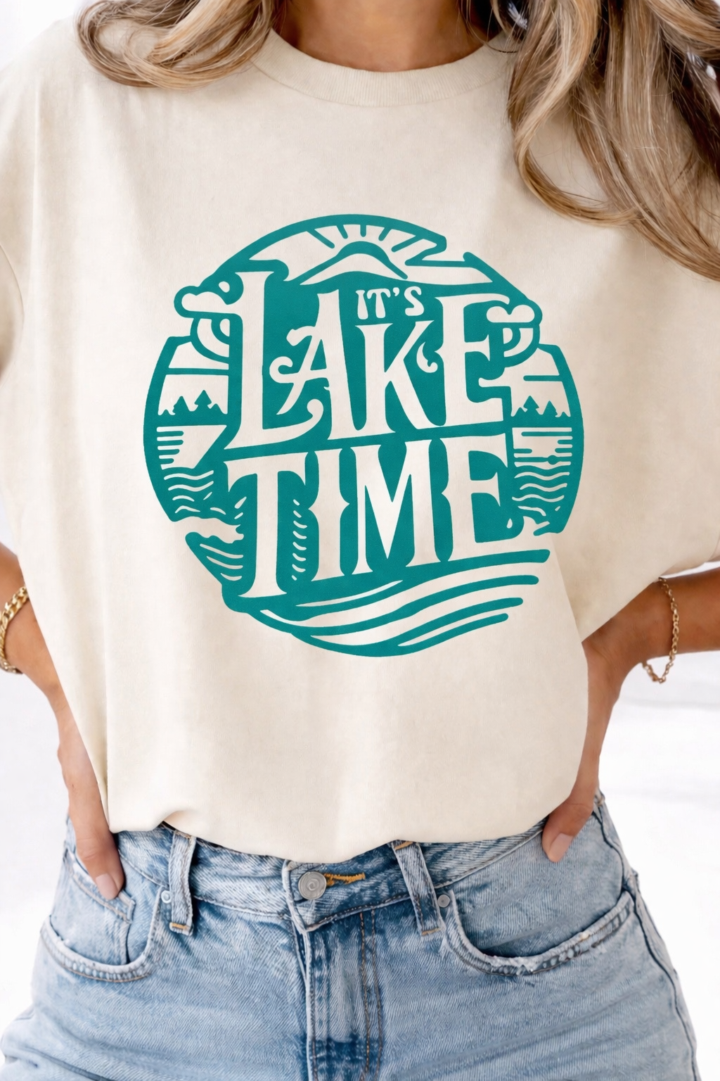 Lake Time  - Teal  -  Single Color Screen Print - Adult Size - A32