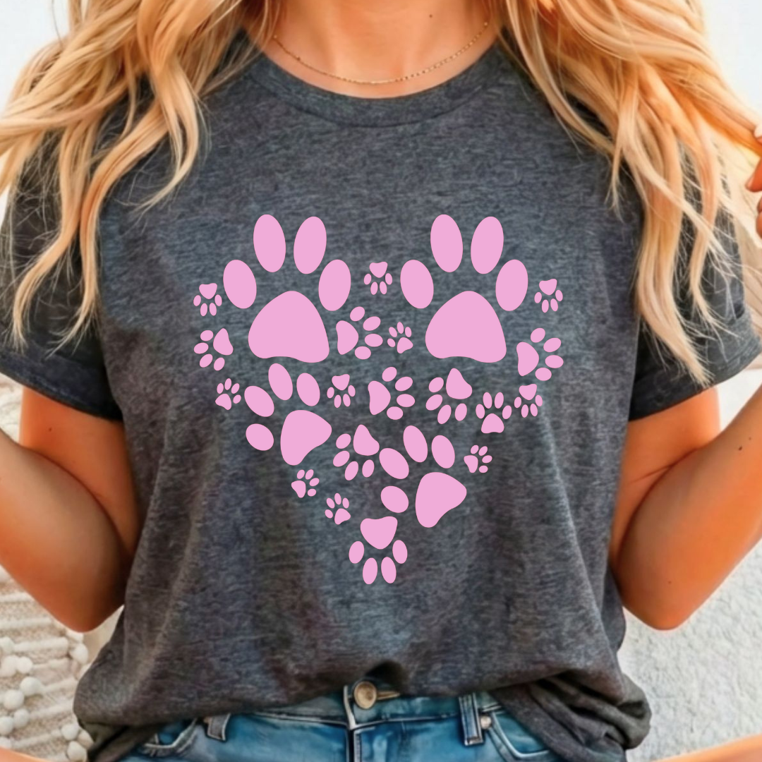 Heart Paw Print -  Single Color Screen Print - G4