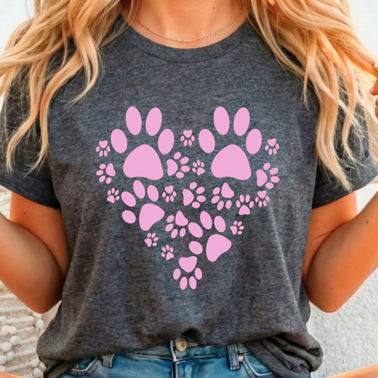 Heart Paw Print -  Single Color Screen Print - G4