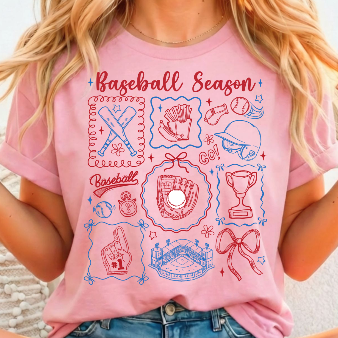 Baseball Season Doodles Full Color DTF T-Shirt Transfer - 260