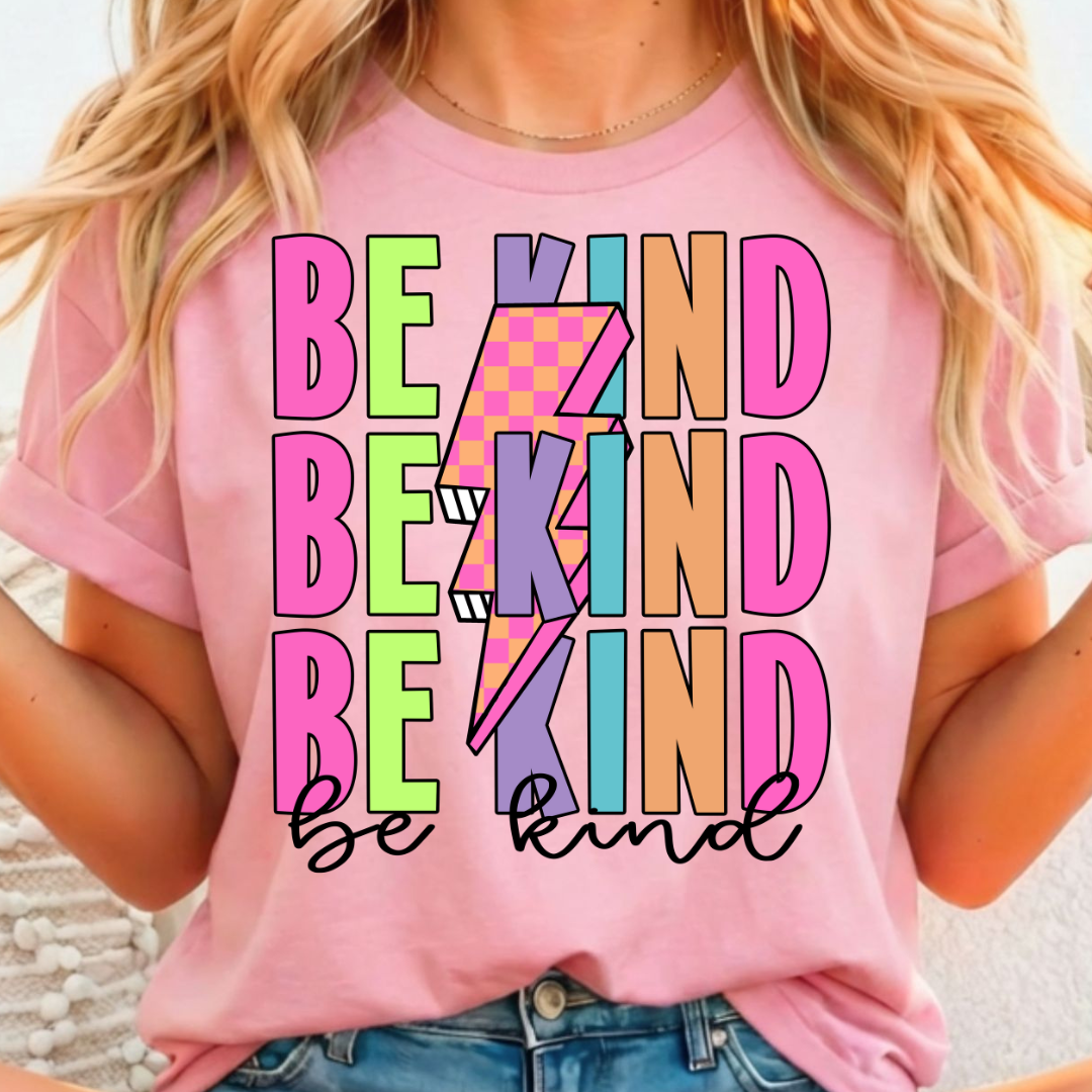Be Kind Checkered Lightning Bolt Full Color DTF T-Shirt Transfer - 20