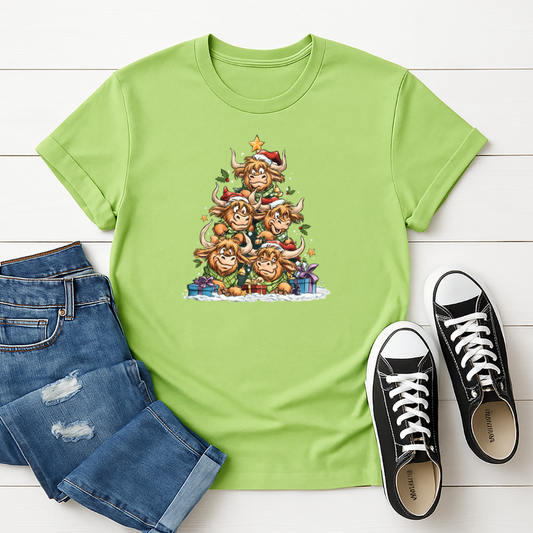 Merry Christmas Tree of Cows -  Full Color DTF Transfer - Adult Size