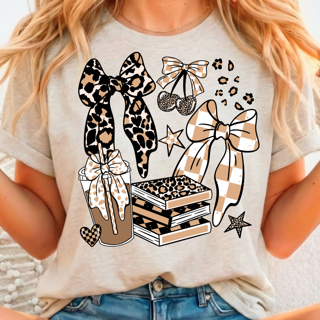 Coffee Books Bows Full Color DTF T-Shirt Transfer - 41
