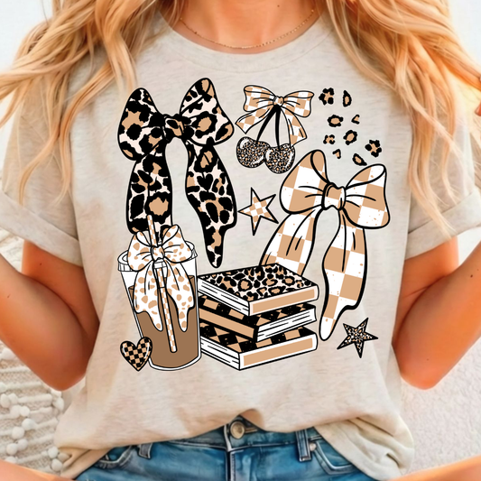 Coffee Books Bows Full Color DTF T-Shirt Transfer - 41