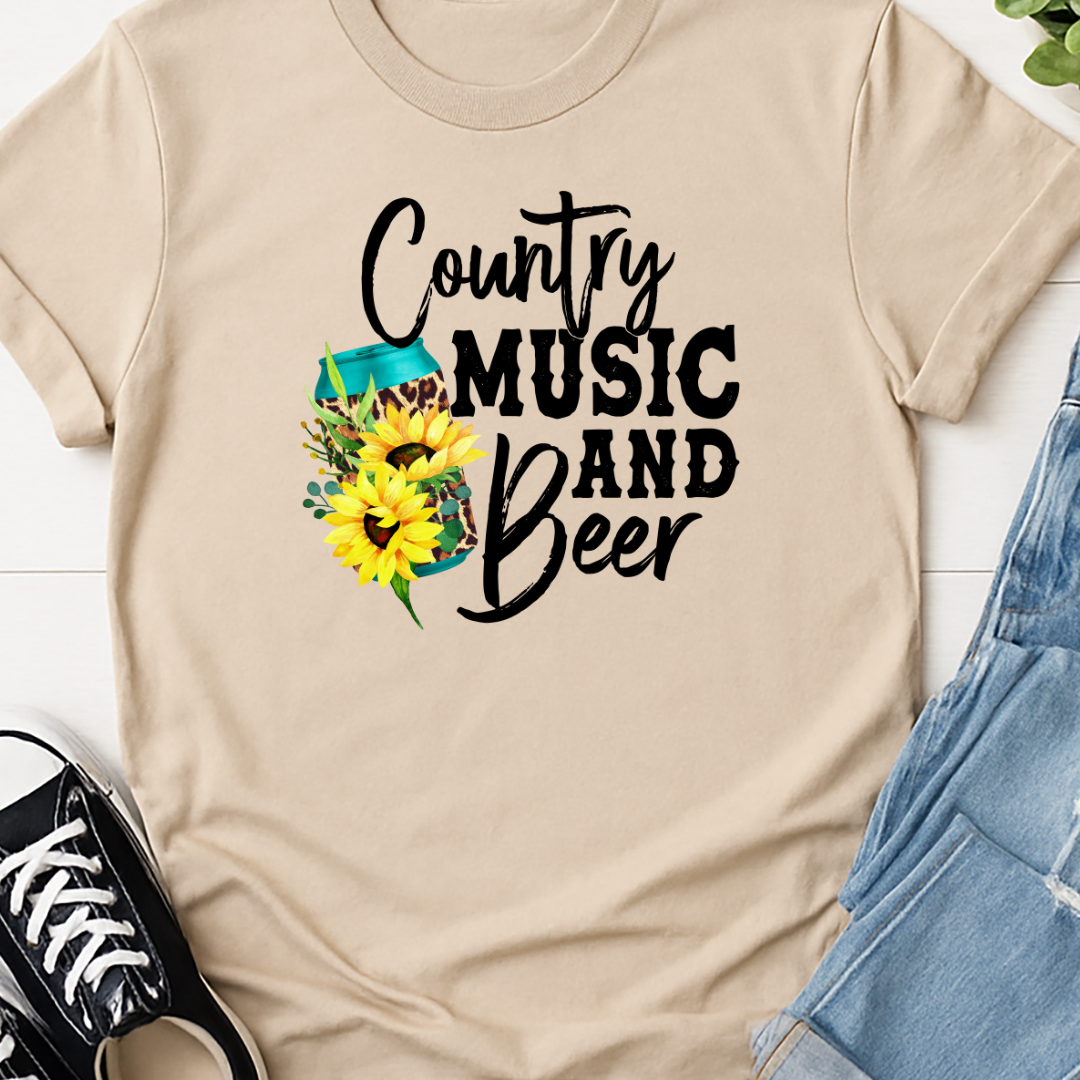 Country Music and Beer Full Color DTF T-Shirt Transfer