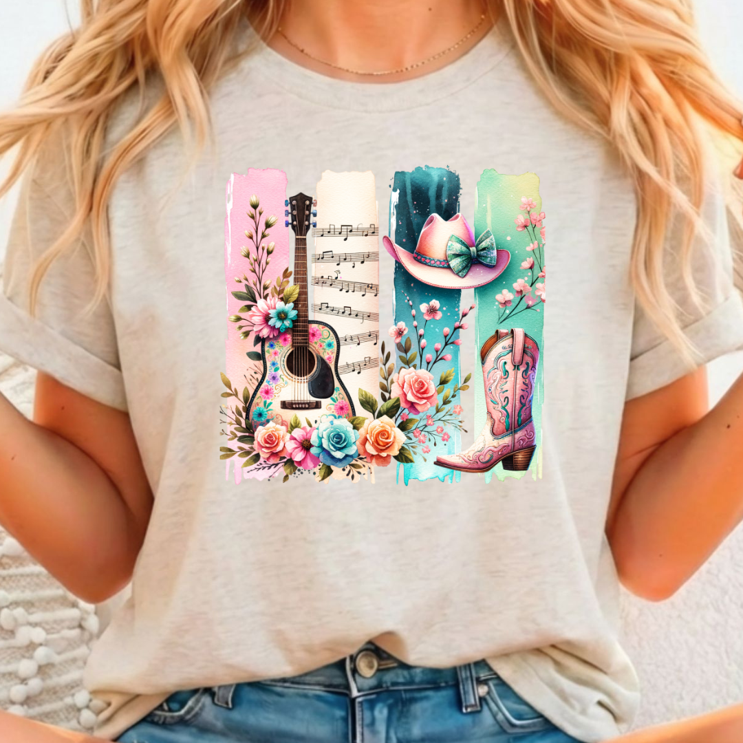 Country Western w/ Guitar - Full Color DTF T-Shirt Transfer - 325