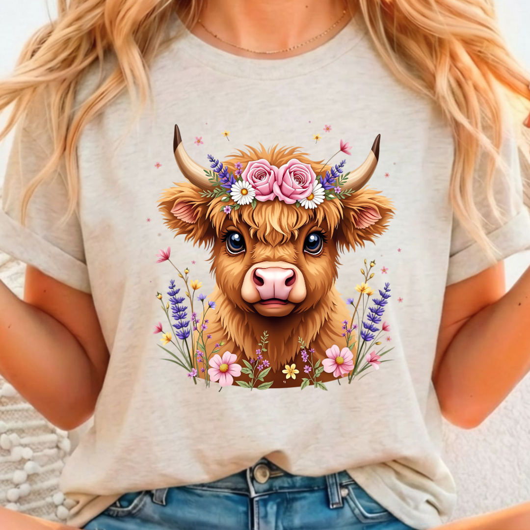 Cow Floral - Full Color DTF T-Shirt Transfer - 381