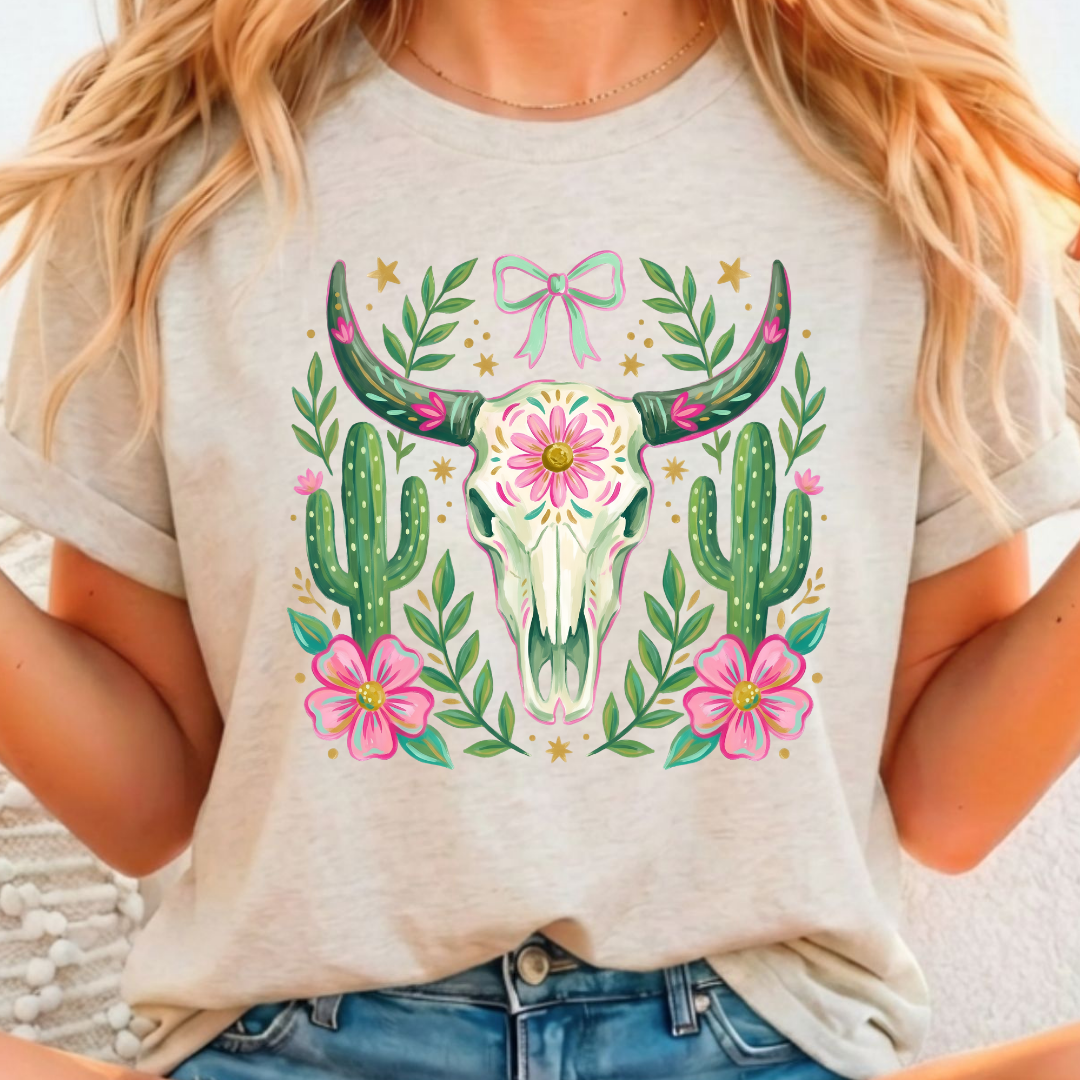 Floral Cow w/ Cactus - Full Color DTF T-Shirt Transfer - 385