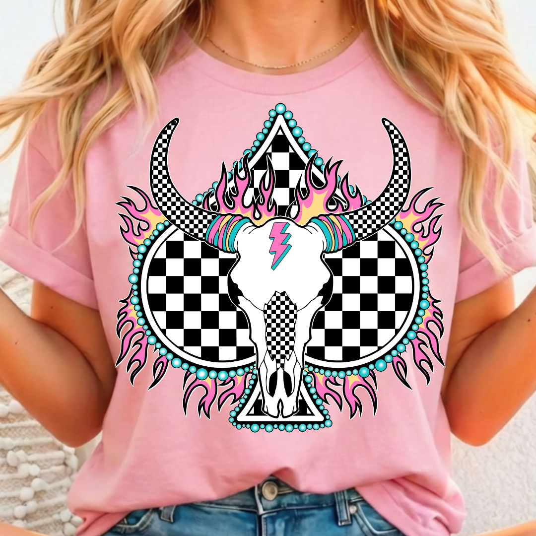 Cow Skull on Spade Full Color DTF T-Shirt Transfer - 47