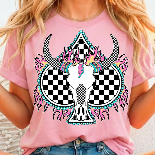 Cow Skull on Spade Full Color DTF T-Shirt Transfer - 47