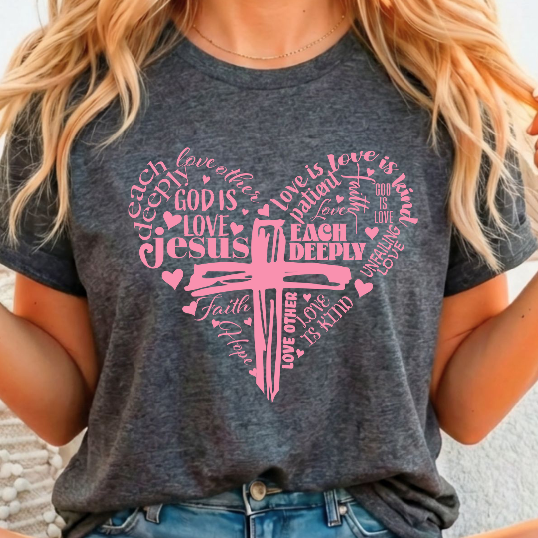 Cross Heart - Pink -  Single Color Screen Print - G32