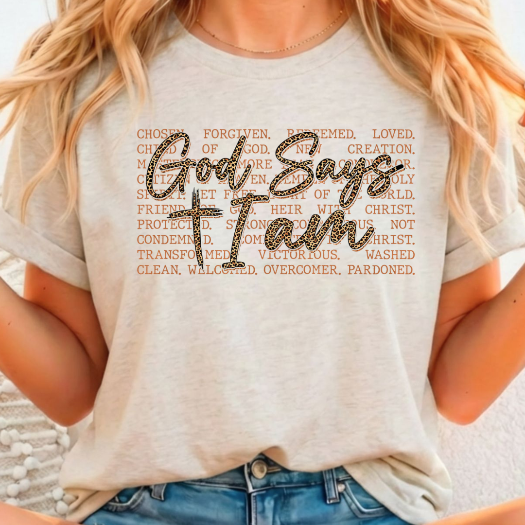God Says I am Words (Brown) - Full Color DTF T-Shirt Transfer - 336
