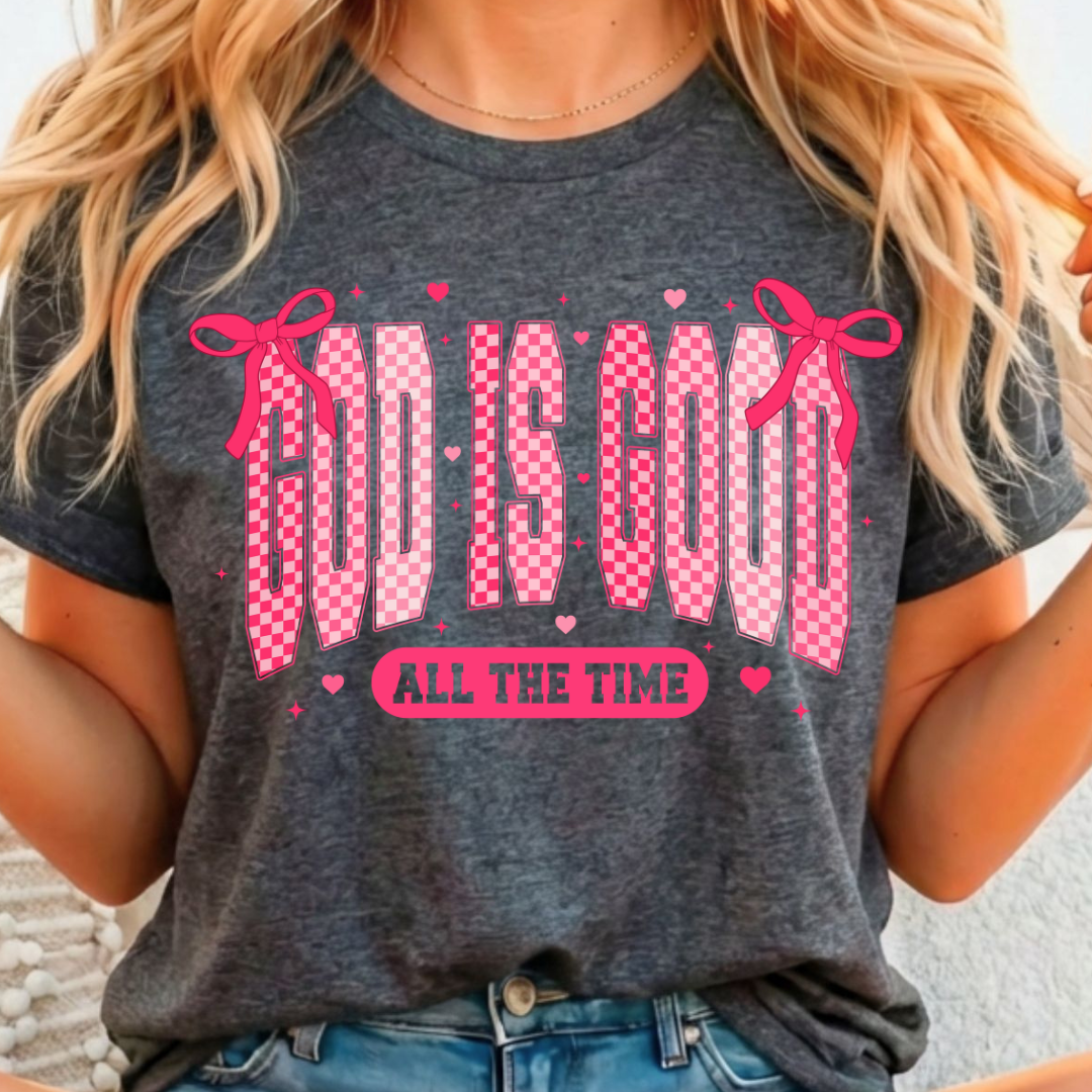 God is Good Pink Checkered Full Color DTF T-Shirt Transfer - 89