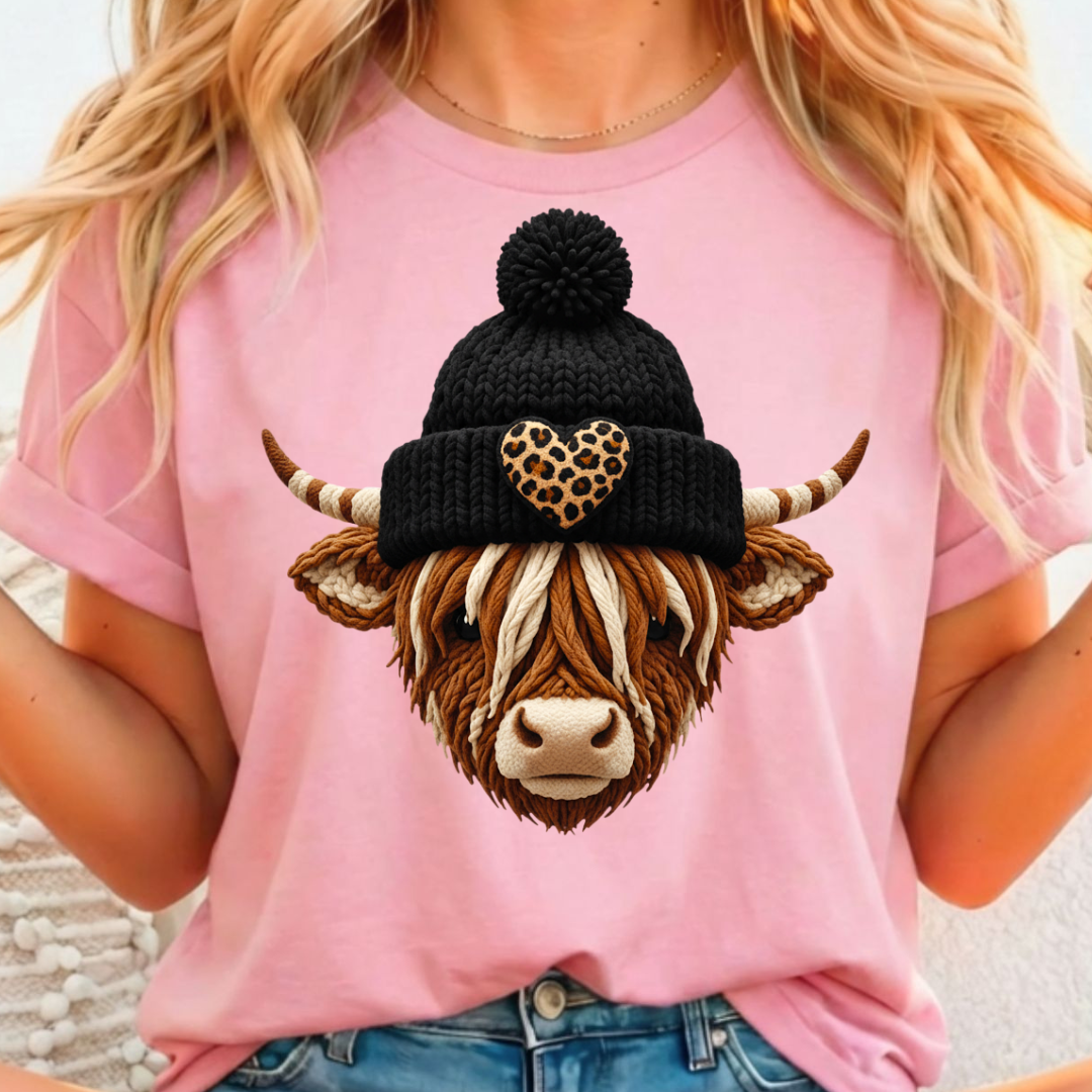 Highland Cow with Hat Full Color DTF T-Shirt Transfer - 98