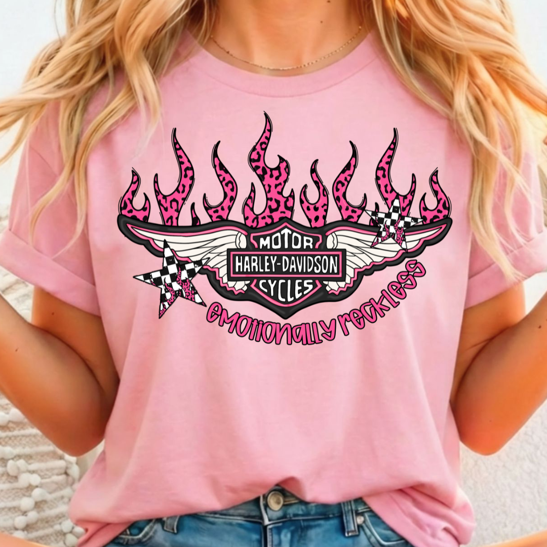 Motor Cycle Pink Flames - Full Color DTF T-Shirt Transfer - 8