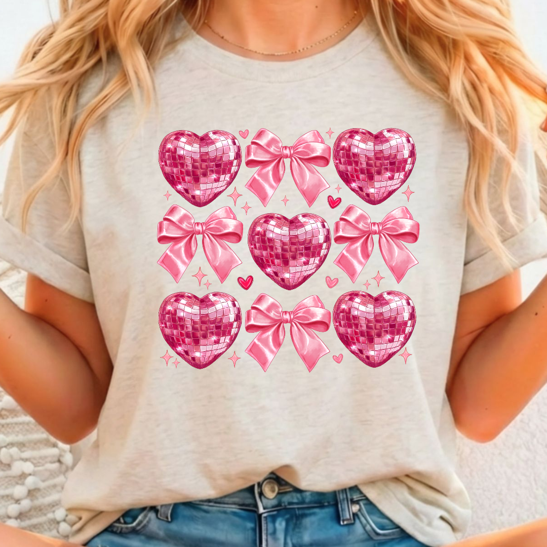 Heart and Bows PINK - Full Color DTF T-Shirt Transfer - 338