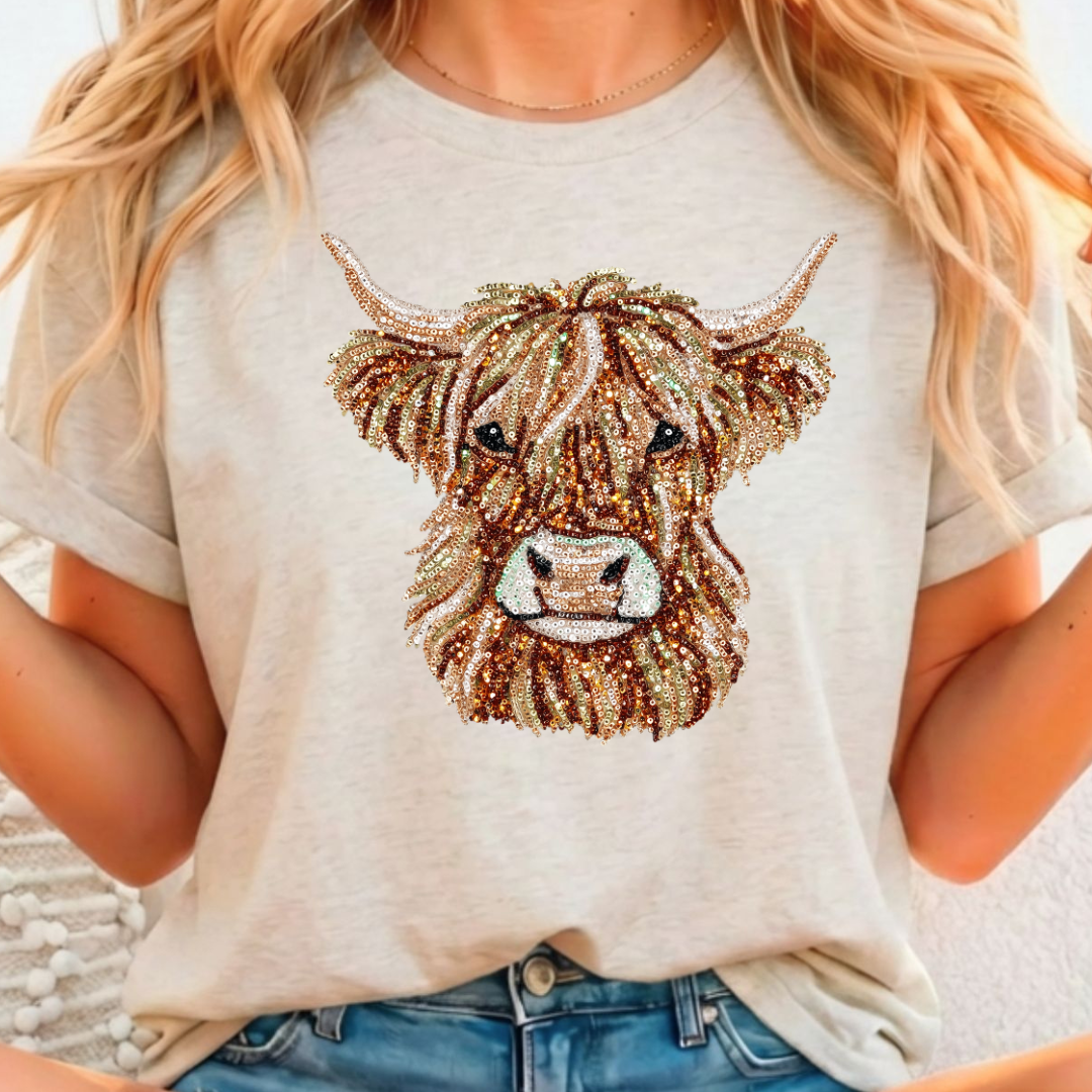 Highland Cow Bling - Full Color DTF T-Shirt Transfer - 307