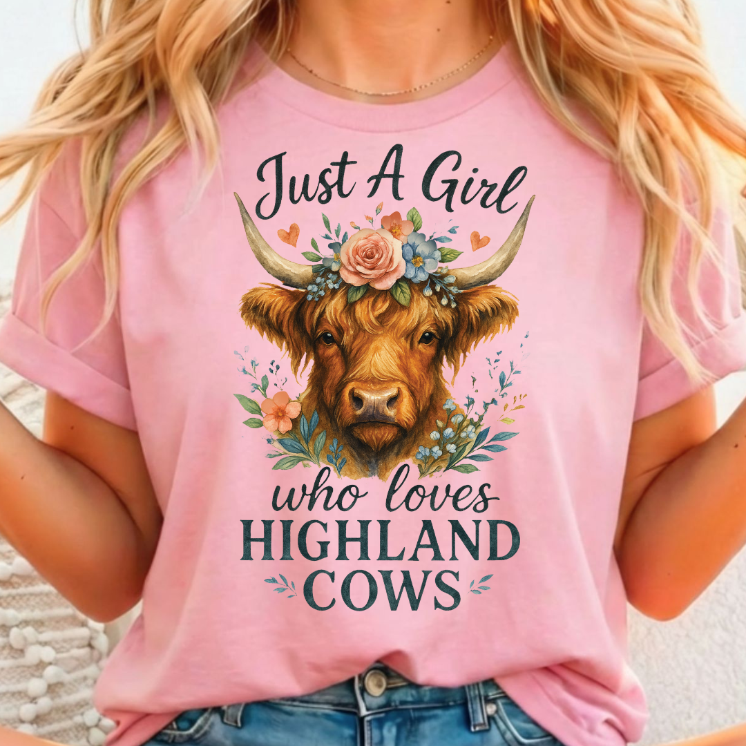 Highland Cow Just a Girl Full Color DTF T-Shirt Transfer - 100