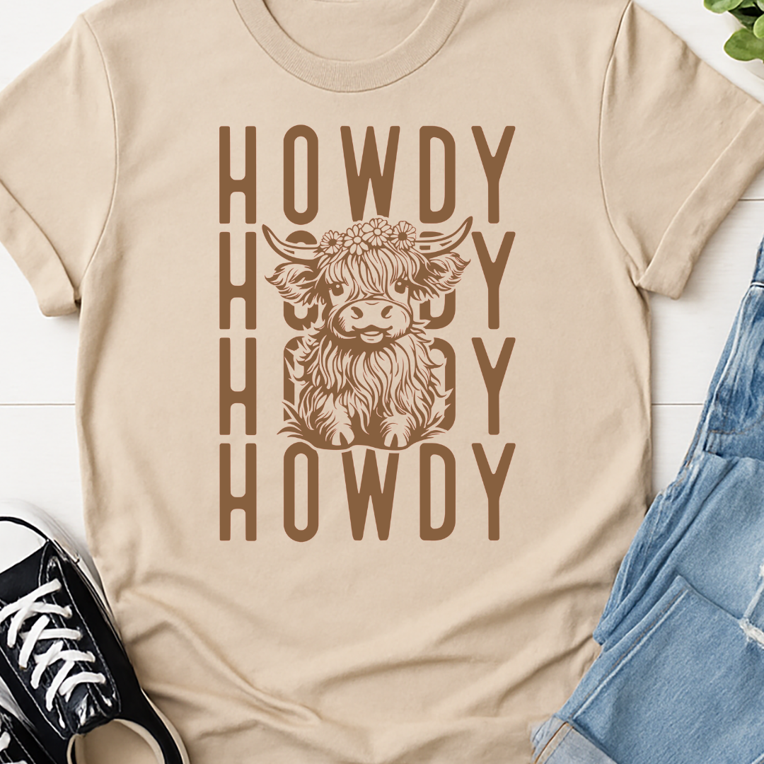 Howdy Cow -  Single Color Screen Print - Adult Size