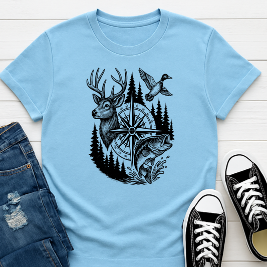 Fishing and Hunting w Compass Rose -   Single Color Screen Print