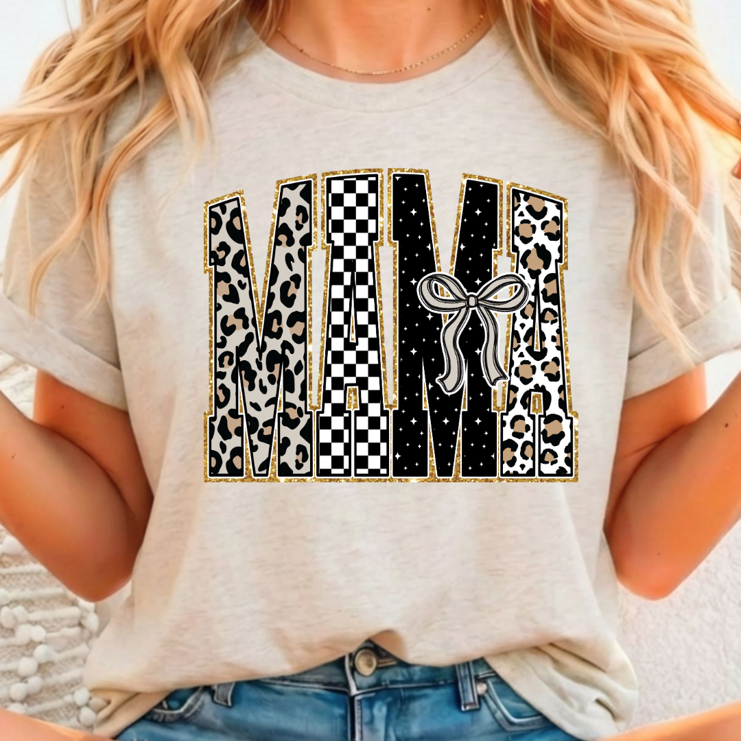 Mama Leopard Checkered Black - Full Color DTF T-Shirt Transfer - 313