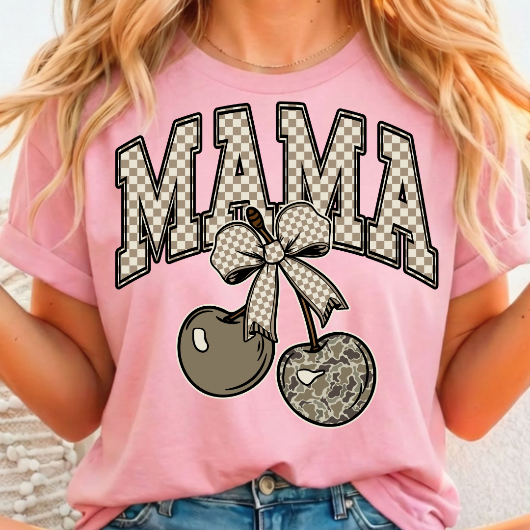 Mama Camo Cherries Full Color DTF T-Shirt Transfer - 250