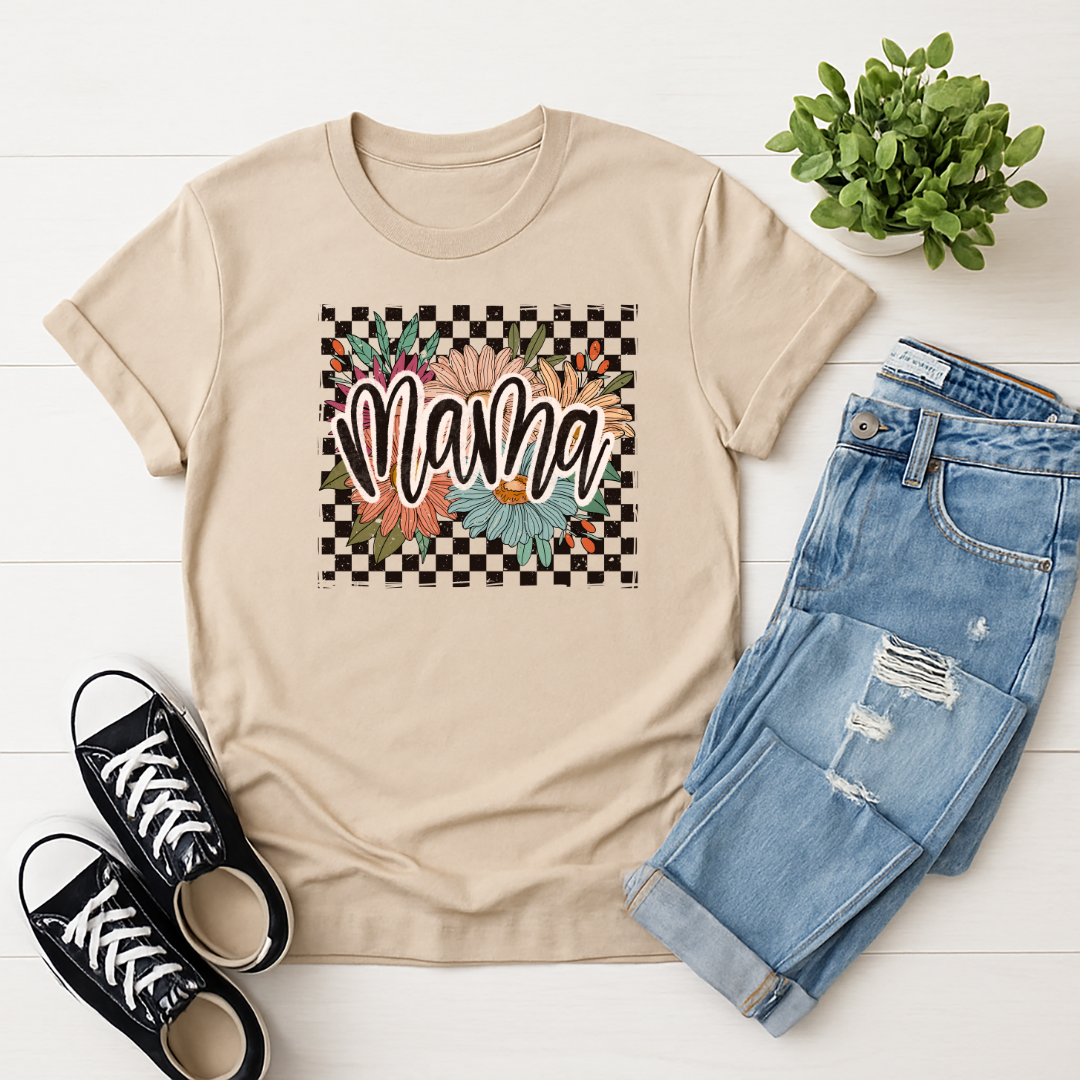 Mama Checkered Floral - Full Color DTF T-Shirt Transfer - 455