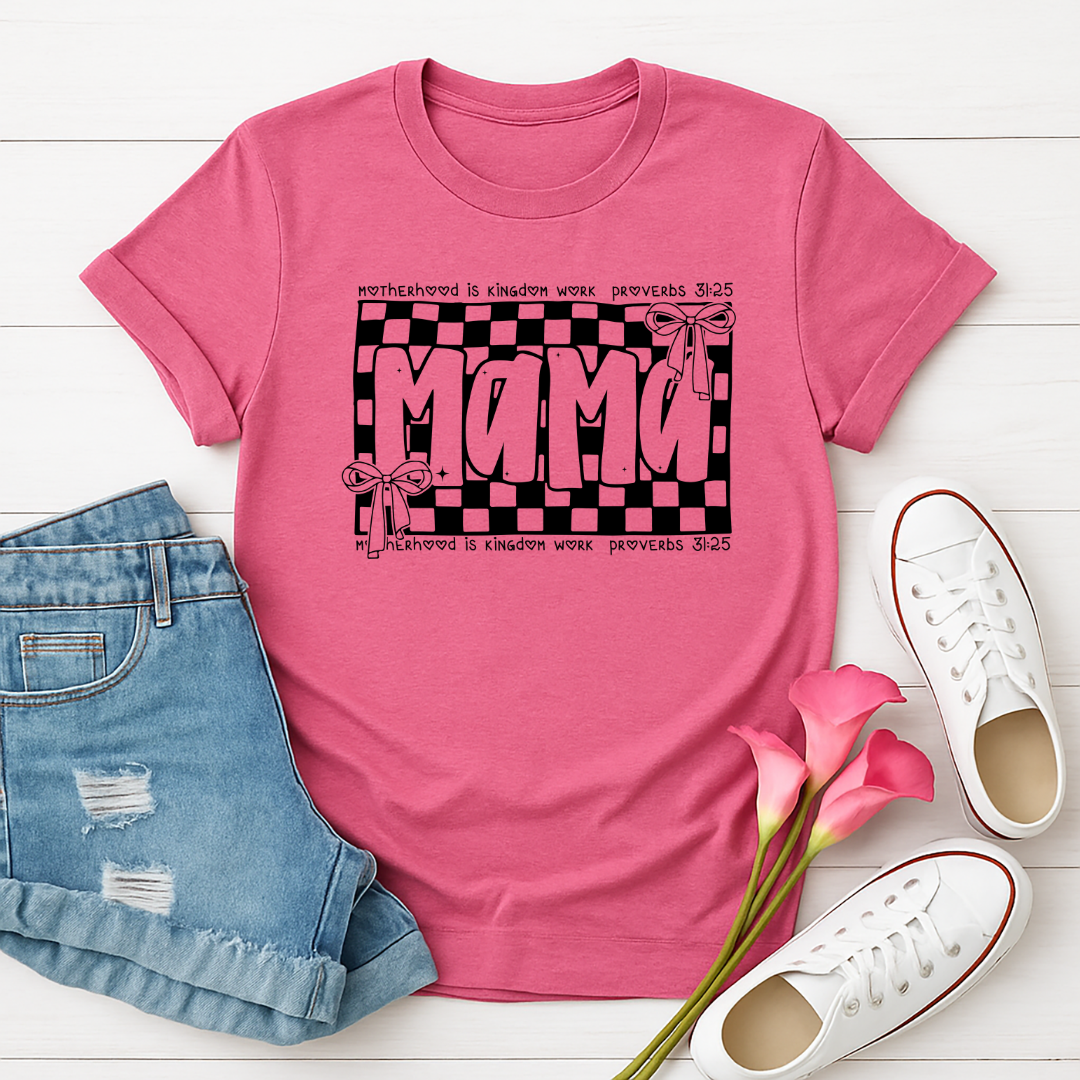 Mama Checkered Black -  Single Color Screen Print - Adult Size