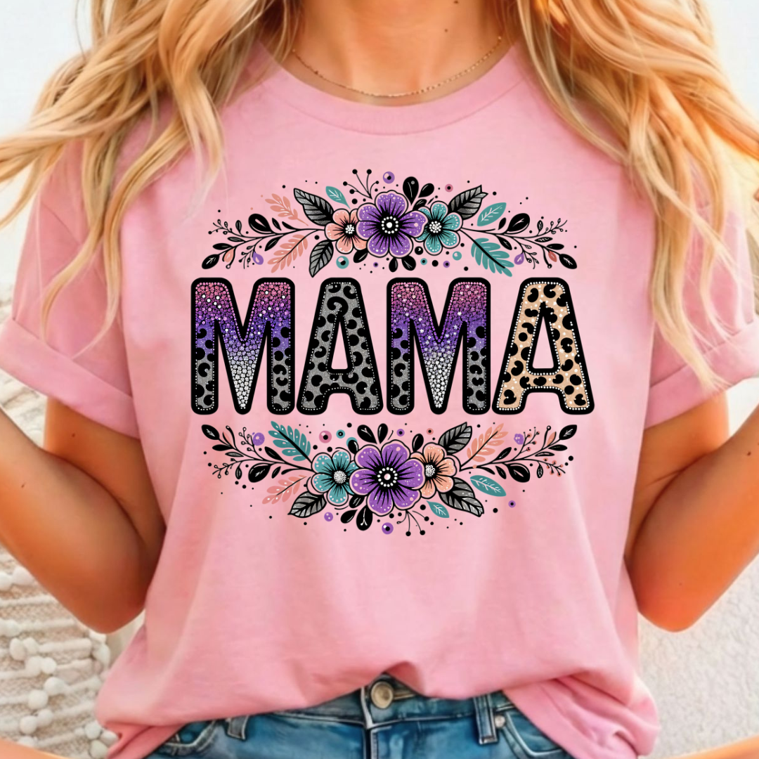 Mama Cheetah Bedazzled Full Color DTF T-Shirt Transfer - 140