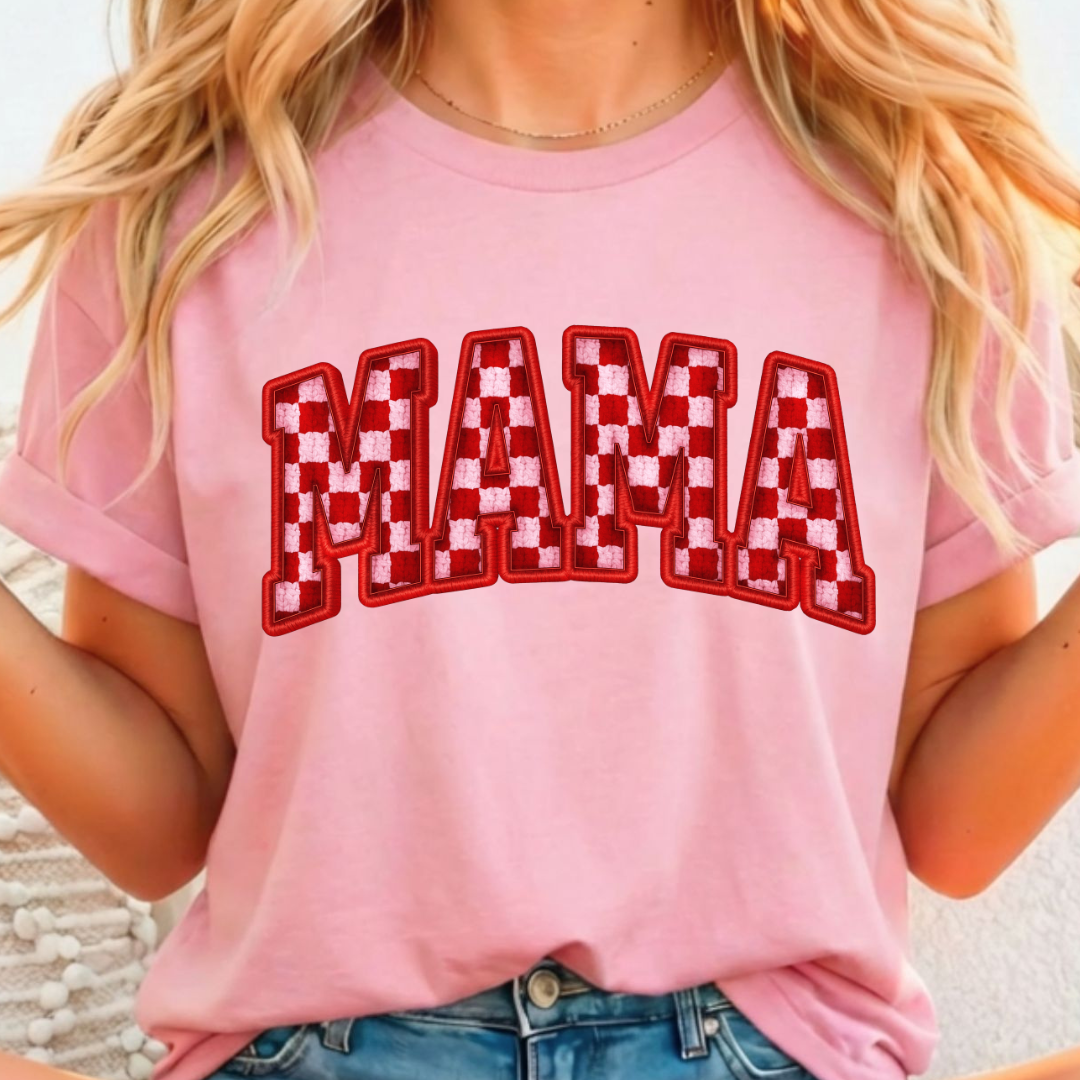 Mama Knit Pink & Red Full Color DTF T-Shirt Transfer - 163