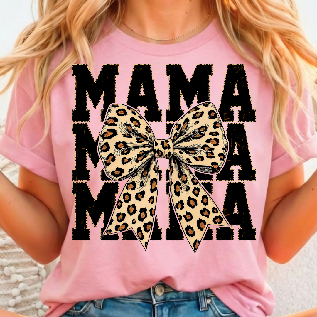 Mama Leopard Bow Full Color DTF T-Shirt Transfer - 158