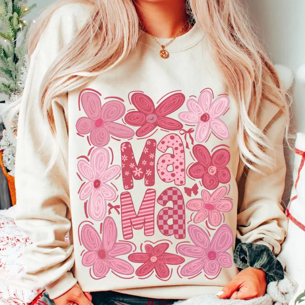 Mama Pink Flowers Full Color DTF T-Shirt Transfer - 144