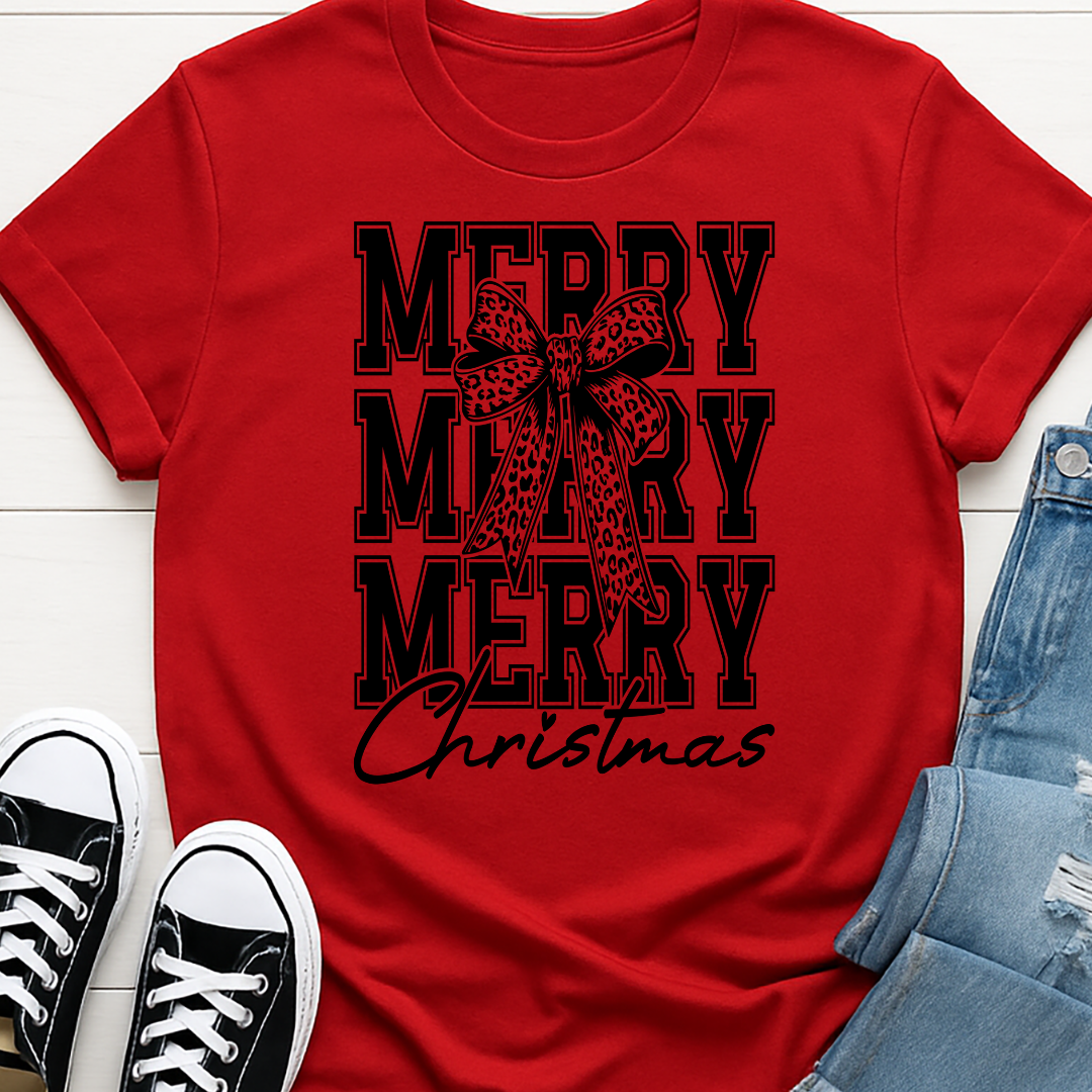 Merry Christmas w / bow -   Single Color Screen Print
