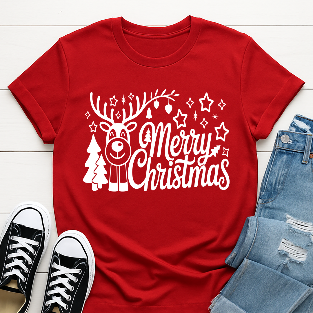 Merry Christmas - White -  Single Color Screen Print - Adult Size