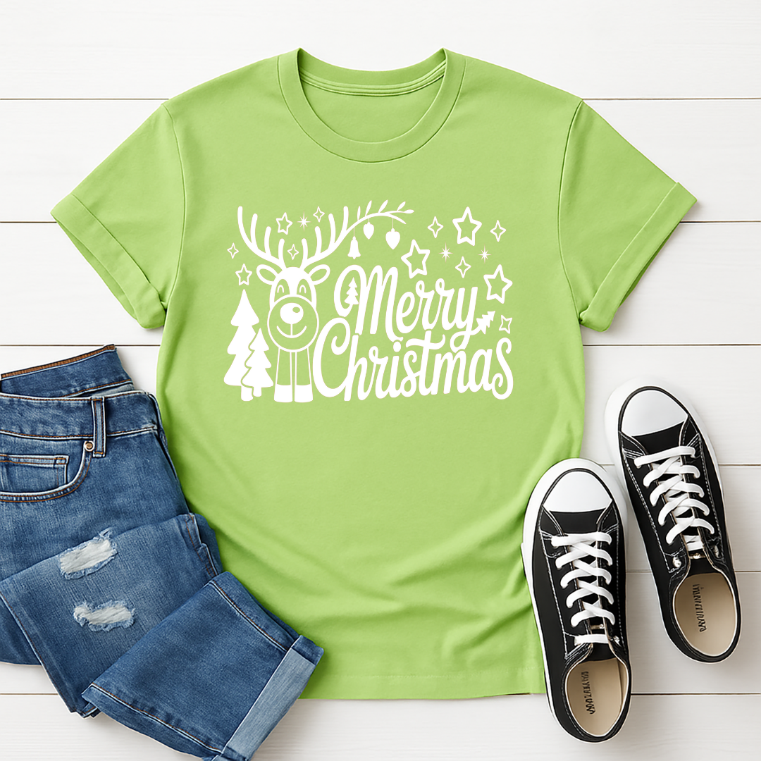 Merry Christmas - White -  Single Color Screen Print - Adult Size