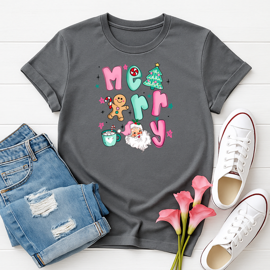 Merry - Pink Full Color DTF T-Shirt Transfer - Adult Size