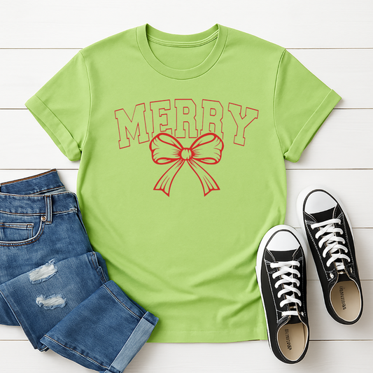 Merry Bow -  Single Color Screen Print - Adult Size