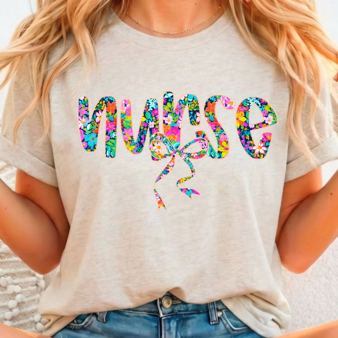 Nurse Floral - Full Color DTF T-Shirt Transfer - 280