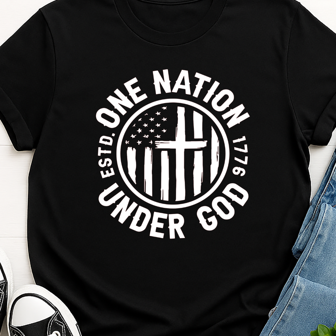 One Nation - White -  Single Color Screen Print - Adult Size