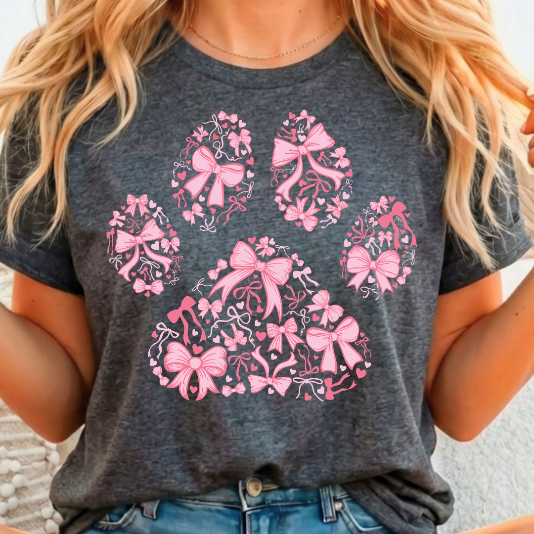 Paw Print Pink Bows - Full Color DTF T-Shirt Transfer - 184