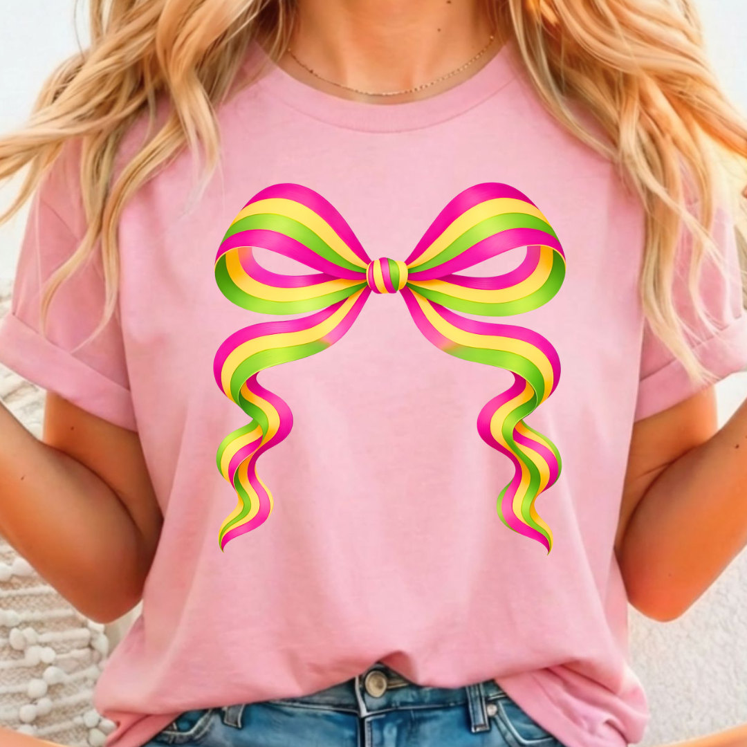 Pink/Yellow/Green Ribbon Bow Full Color DTF T-Shirt Transfer - 290